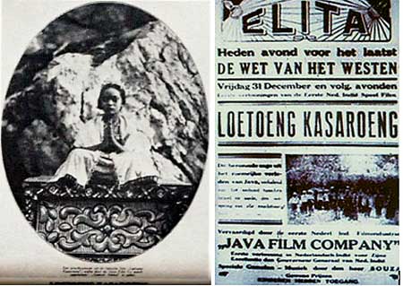 Poster film pertama produksi Indonesia berjudul "Loetoeng Kasaroeng" pada tahun 1926.